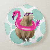Zwembad Party Leuke Capybara met roze flamingo vlo Rond Kussen (Achterkant)