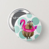 Zwembad Party Leuke Capybara met roze flamingo vlo Ronde Button 5,7 Cm (Voorkant /achterkant)