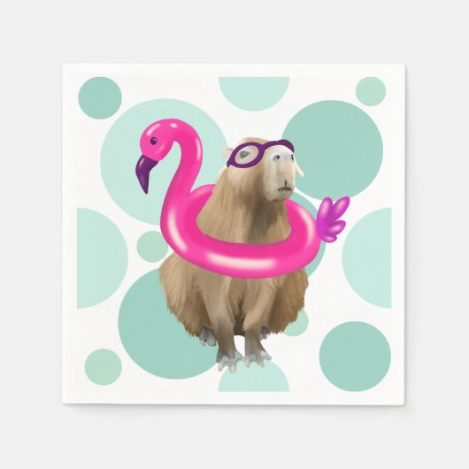Zwembad Party Leuke Capybara met roze flamingo vlo Servet (Voorkant)