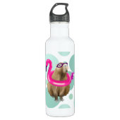 Zwembad Party Leuke Capybara met roze flamingo vlo Waterfles (Voorkant)