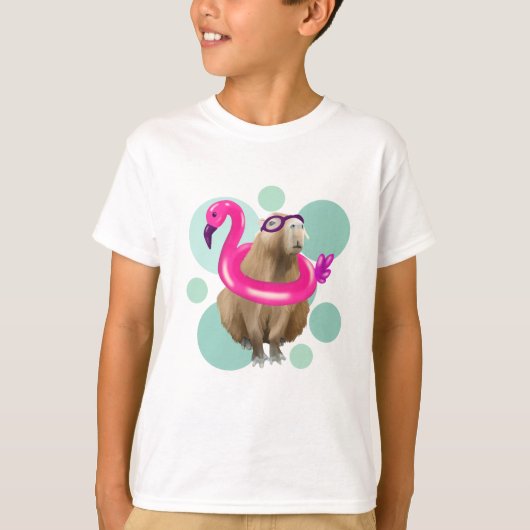 Zwembad Party Leuke Capybara Roze Flamingo Float T-shirt (Voorkant)