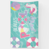 Zwembad Party Meisje Eenhoorn Roze en Paarse Verja Spandoek (Verticaal)