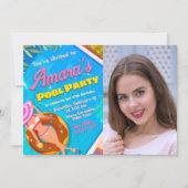 Zwembad Party - Meisje met foto uitnodiging (Voorkant)
