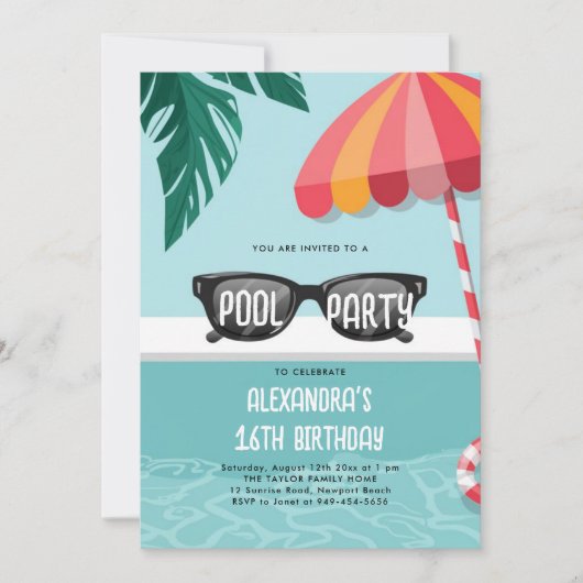 Zwembad Party Modern Tropical Leaf Fun Schattige S Kaart (Voorkant)