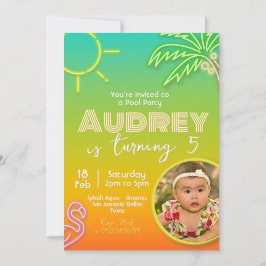 Zwembad Party Neon - Tropisch - Aloha met Afbeeldi Kaart (Voorkant)