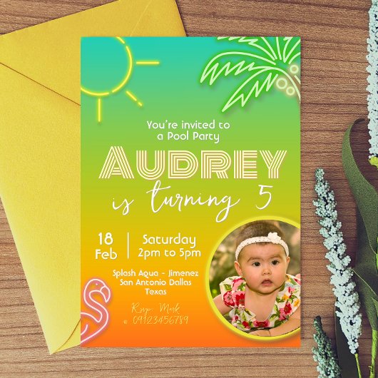 Zwembad Party Neon - Tropisch - Aloha met Afbeeldi Kaart