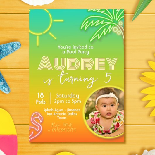 Zwembad Party Neon - Tropisch - Aloha met Afbeeldi Kaart