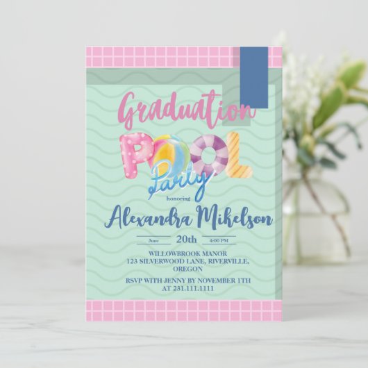 Zwembad Party Strand Graduation Party Kaart (Staand voorkant)