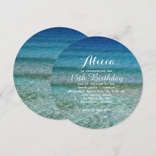 Zwembad Party Strand Party Water Ronde uitnodiging (Voorkant / Achterkant)