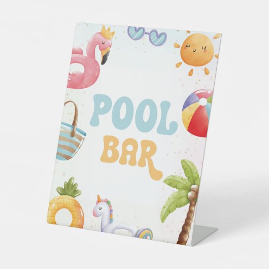 Zwembad Party, Strand Verjaardag Party Pool Bar Reclamebord Met Voetstuk (Voorkant)