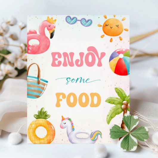 Zwembad Party, strand verjaardagsfeestje Geniet va Reclamebord Met Voetstuk