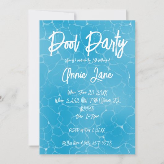 Zwembad Party Sweet 16 Water Blue Minimalist Bday Kaart (Voorkant)