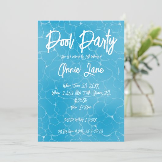 Zwembad Party Sweet 16 Water Blue Minimalist Bday Kaart (Staand voorkant)