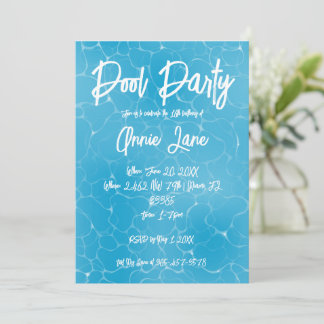 Zwembad Party Sweet 16 Water Blue Minimalist Bday Kaart