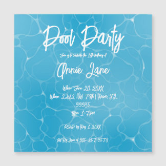 Zwembad Party Sweet 16 Water Blue Minimalist Bday Magnetische Uitnodiging