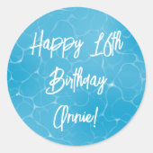 Zwembad Party Sweet 16 Water Blue Minimalist Bday Ronde Sticker (Voorkant)