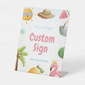 Zwembad Party, Tropisch strand Verjaardagsfeestbor Reclamebord Met Voetstuk (Voorkant)