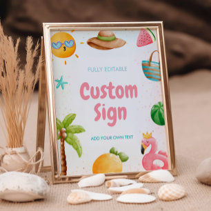 Zwembad Party, Tropisch strand Verjaardagsfeestbor Reclamebord Met Voetstuk