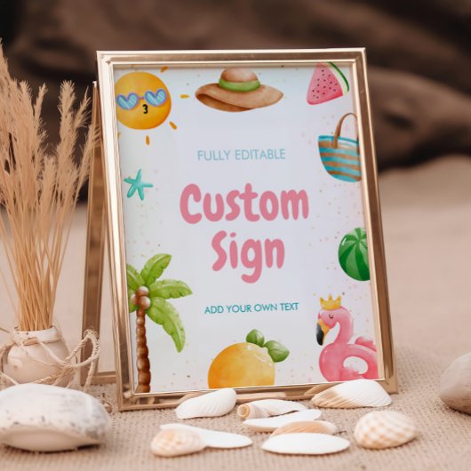 Zwembad Party, Tropisch strand Verjaardagsfeestbor Reclamebord Met Voetstuk