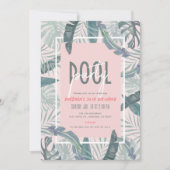 Zwembad Party Tropische bladeren Roze Volwassen Ve Kaart (Voorkant)