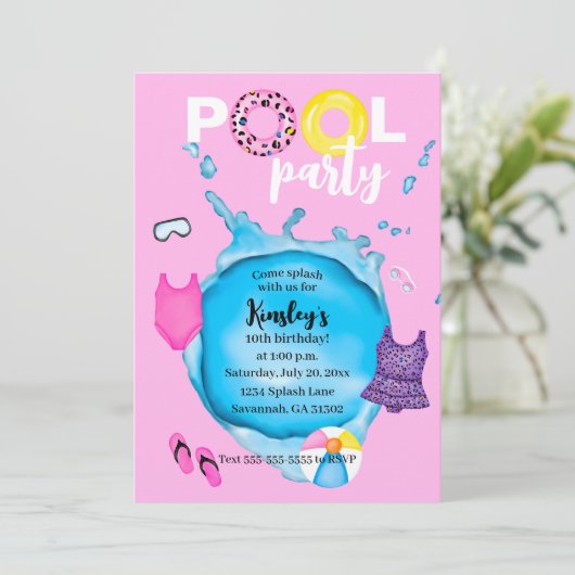 Zwembad Party Verjaardag Splash Leopard badpak Kaart (Staand voorkant)