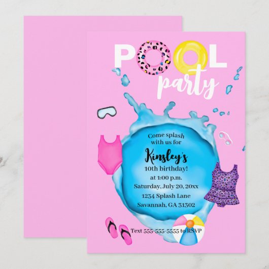 Zwembad Party Verjaardag Splash Leopard badpak Kaart (Voorkant / Achterkant)