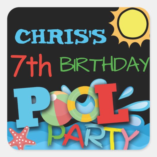 Zwembad Party Verjaardag Sticker (Voorkant)