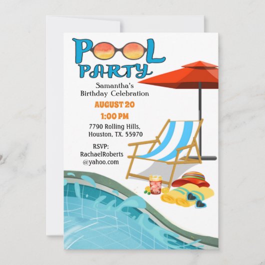 Zwembad Party Verjaardag uitnodiging (Voorkant)