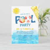 Zwembad Party Verjaardag Uitnodiging Leuk Water Zo (Staand voorkant)