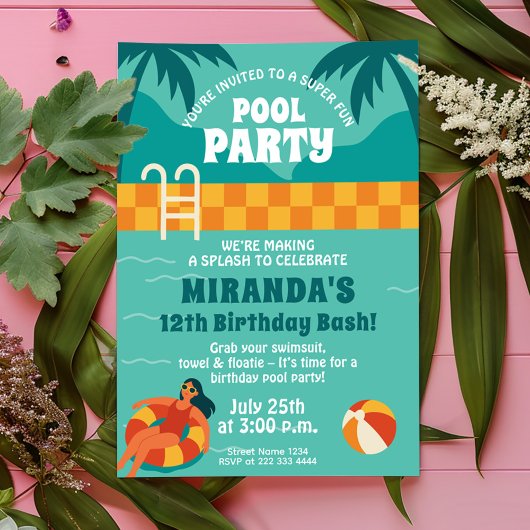 Zwembad Party Verjaardag Viering Kaart