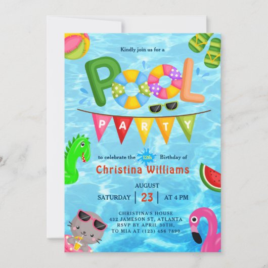 Zwembad Party Water Zomer Verjaardag Kaart (Voorkant)