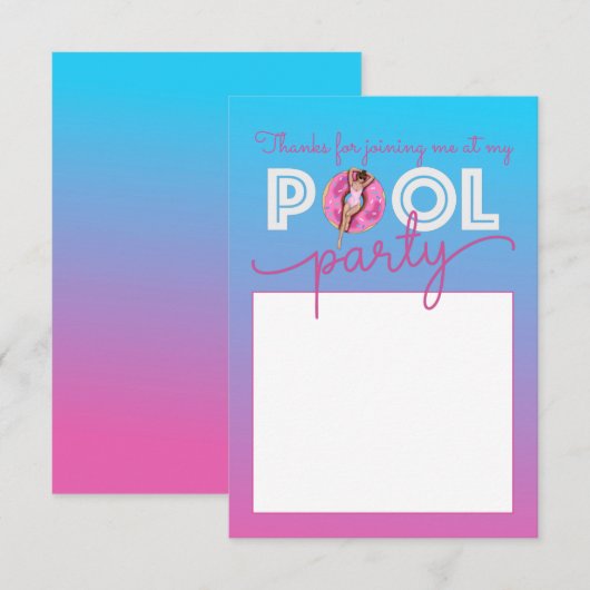 Zwembad Party Waterverf Ombre Donut Float Bedankkaart (Voorkant / Achterkant)