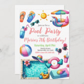 Zwembad Party Waterverf Zomer Thema Verjaardag Kaart (Voorkant / Achterkant)