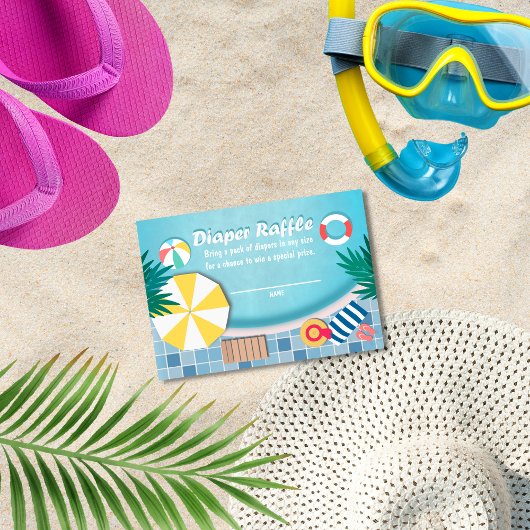 Zwembad Party Zomer Baby shower Luier Raffle Informatiekaartje