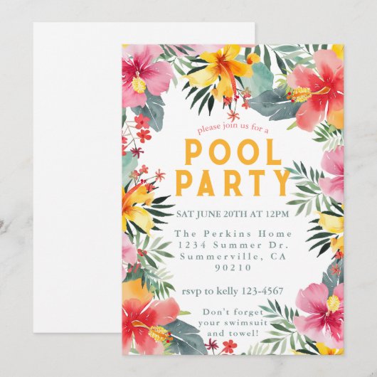 Zwembad Party Zomer BBQ Kaart (Voorkant / Achterkant)