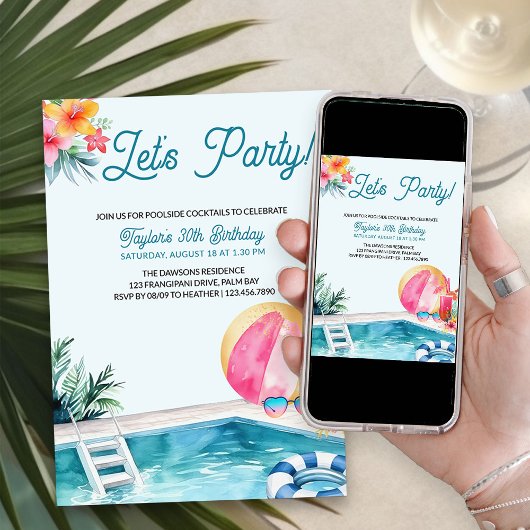 Zwembad Party Zomer Cocktails Volwassen Verjaardag Kaart