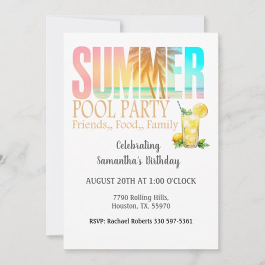 Zwembad Party Zomer Eten Vrienden Familie Verjaard Kaart (Voorkant)