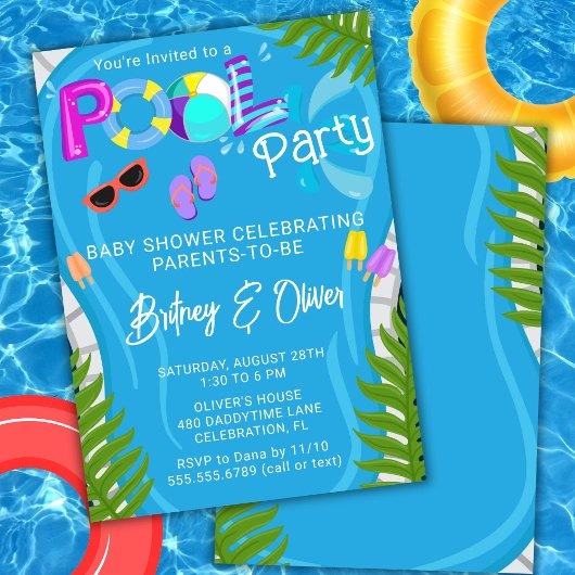 Zwembad Party Zomer Genderneutraal Baby shower Kaart