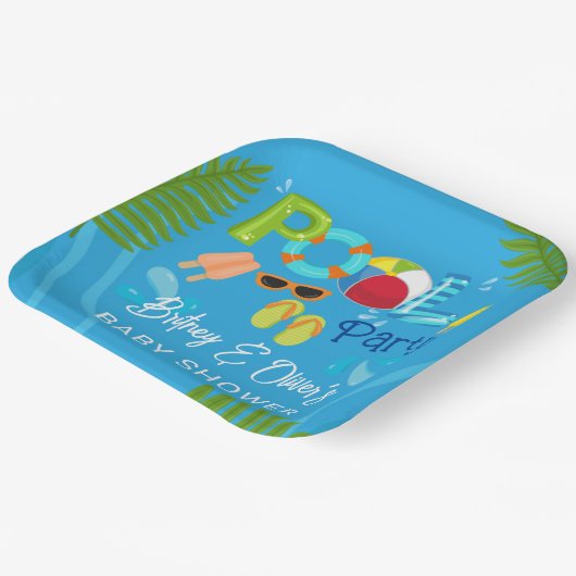 Zwembad Party Zomer Jongen Baby shower Papieren Bordje (Gebogen)