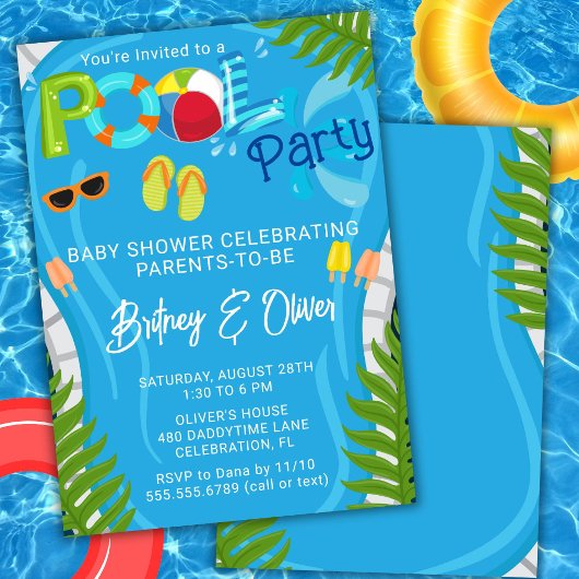 Zwembad Party Zomer Jongen Baby shower Uitnodiging