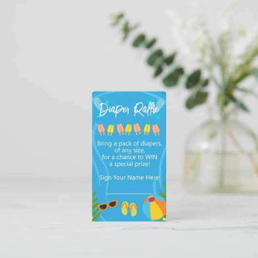Zwembad Party Zomer Jongen Luier Raffle Baby showe Informatiekaartje (Staand voorkant)
