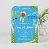 Zwembad Party Zomer Jongen Verjaardagsfeest Kaart (Staand voorkant)