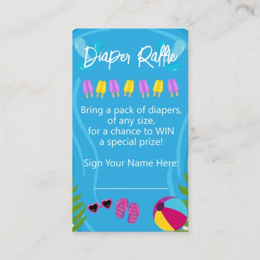 Zwembad Party Zomer Meisje Luier Raffle Baby showe Informatiekaartje (Voorkant)