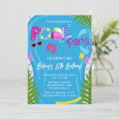 Zwembad Party Zomer Meisje Verjaardag Party Uitnod Kaart (Staand voorkant)