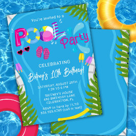 Zwembad Party Zomer Meisje Verjaardag Party Uitnod Kaart