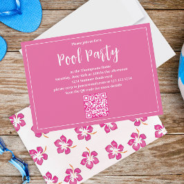 Zwembad Party Zomer Roze Tropisch Strand Bloemen Kaart