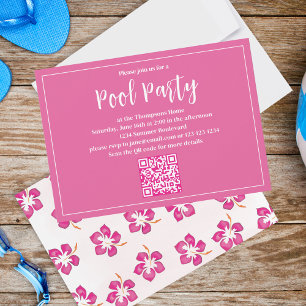 Zwembad Party Zomer Roze Tropisch Strand Bloemen Kaart