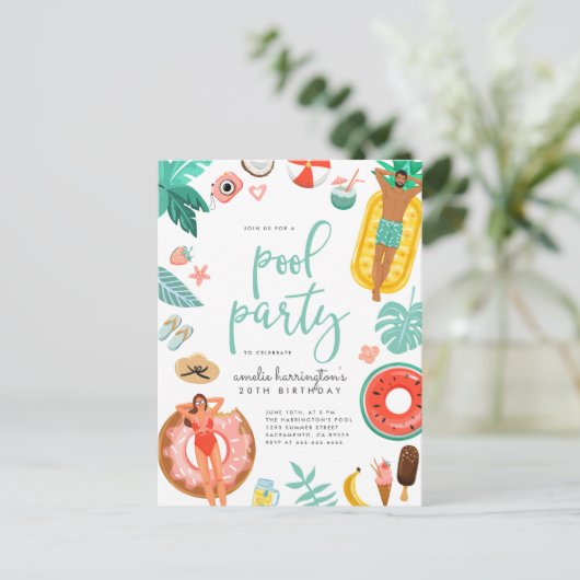 Zwembad Party Zomer Verjaardag Uitnodiging Briefkaart (Staand voorkant)