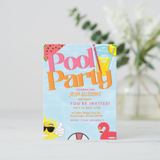 Zwembad Party Zomer Verjaardag uitnodiging Waterme (Staand voorkant)