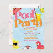 Zwembad Party Zomer Verjaardag uitnodiging Waterme (Voorkant / Achterkant)